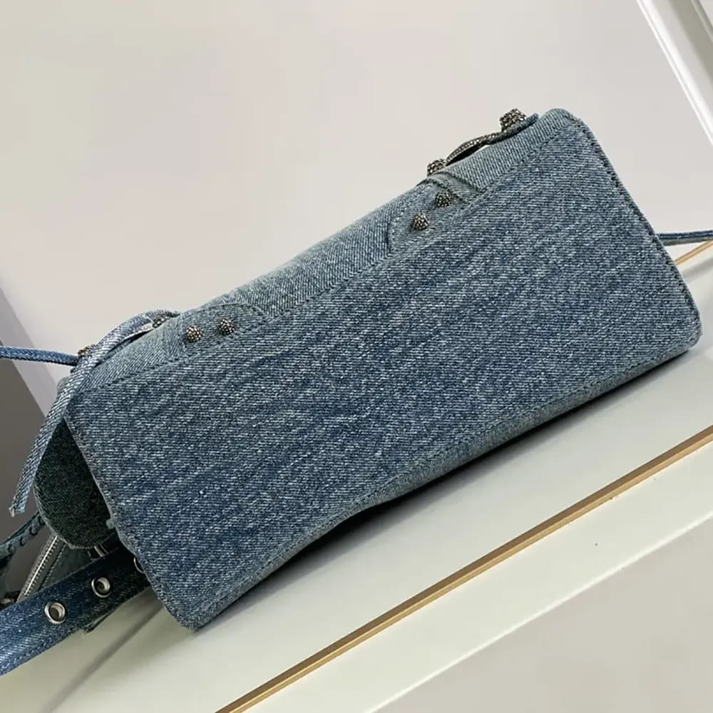 TÚI Balenciaga Women Neo Cagole City Handbag Denim with Rhinestones in Blue