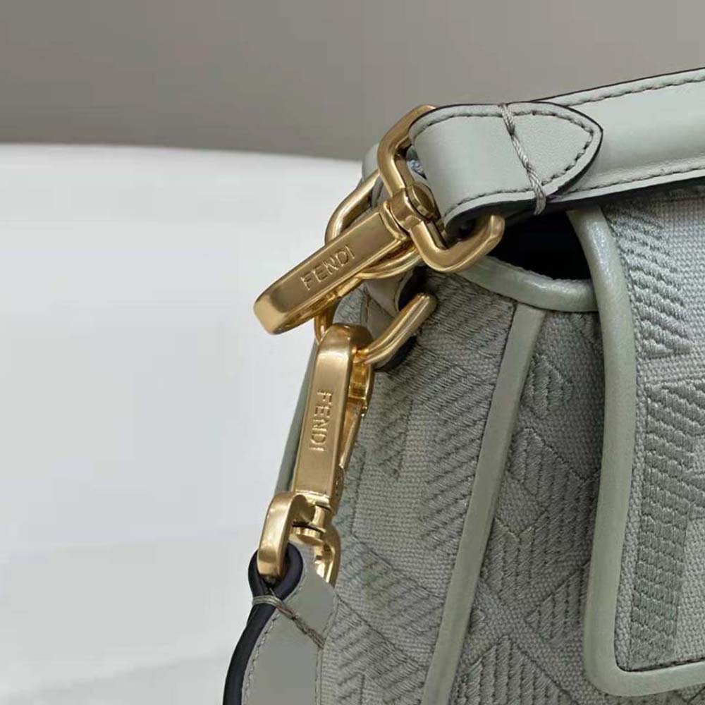 TÚI Fendi Baguette Light Green Canvas Bag with FF Embroidery