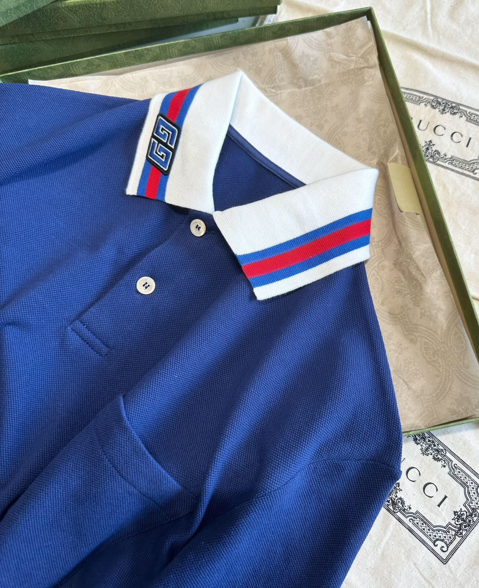 ÁO GUCCI GG POLO SHIRT MÀU XANH ĐẬM UNISEX