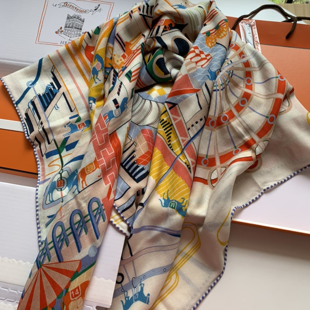 KHĂN HERMES H Family cashmere scarf