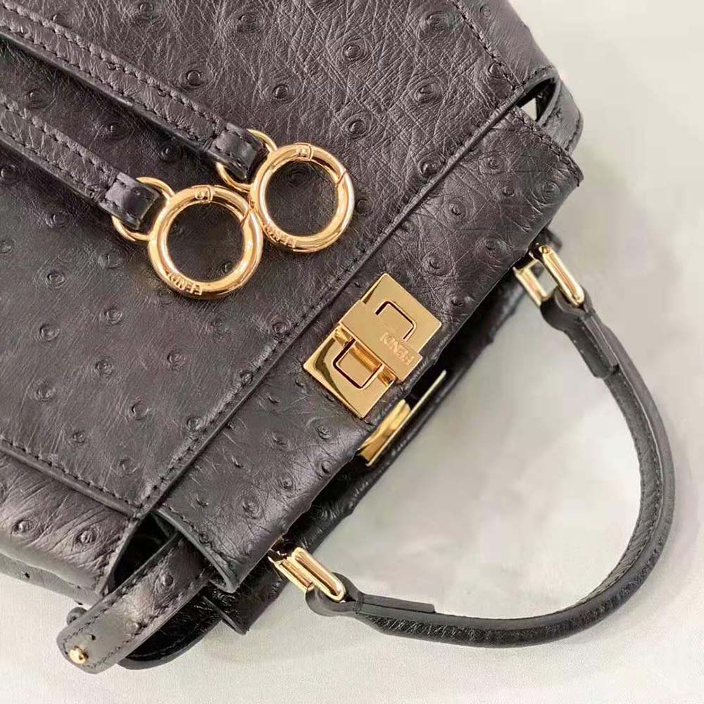 TÚI Fendi Women Peekaboo Iconic Mini Gray Ostrich Leather Bag