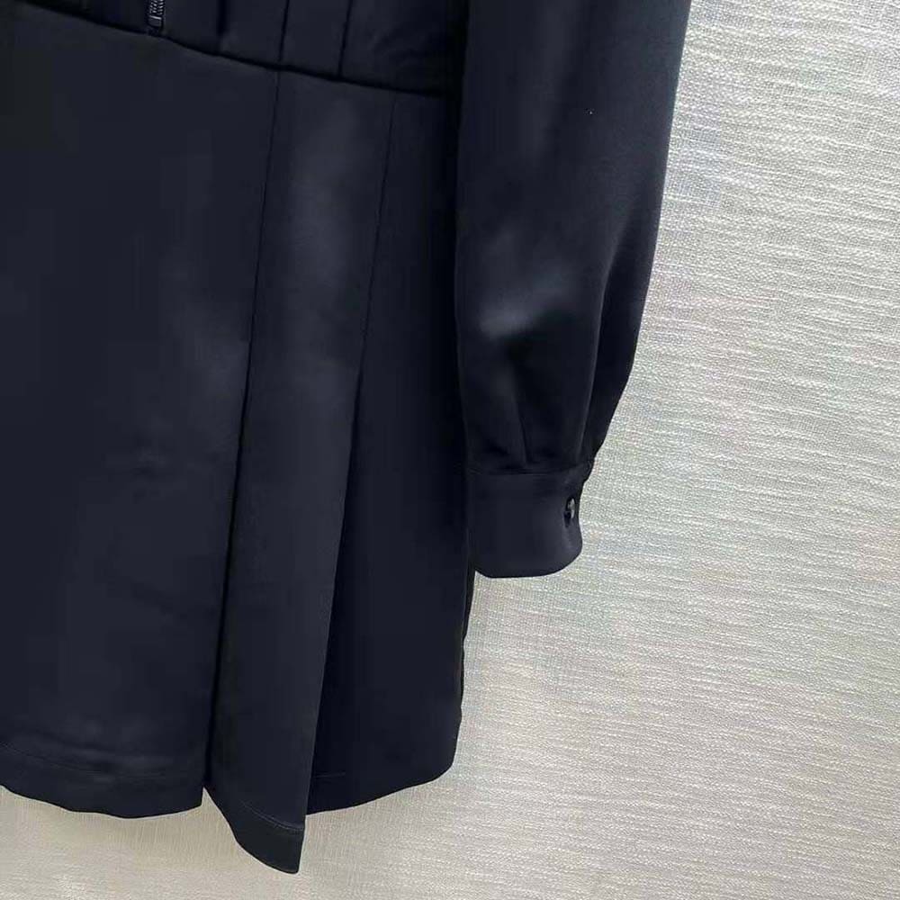 VÁY Prada Women Satin Sablé Mini-dress with Enameled Metal Triangle Logo