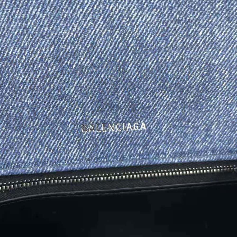 TÚI Balenciaga Women Hourglass Small Handbag Denim Printed in Indigo-Blue
