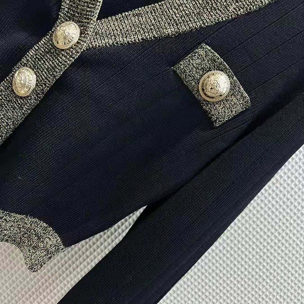 ÁO Balmain Women Cropped Knit Cardigan with Gold Trim