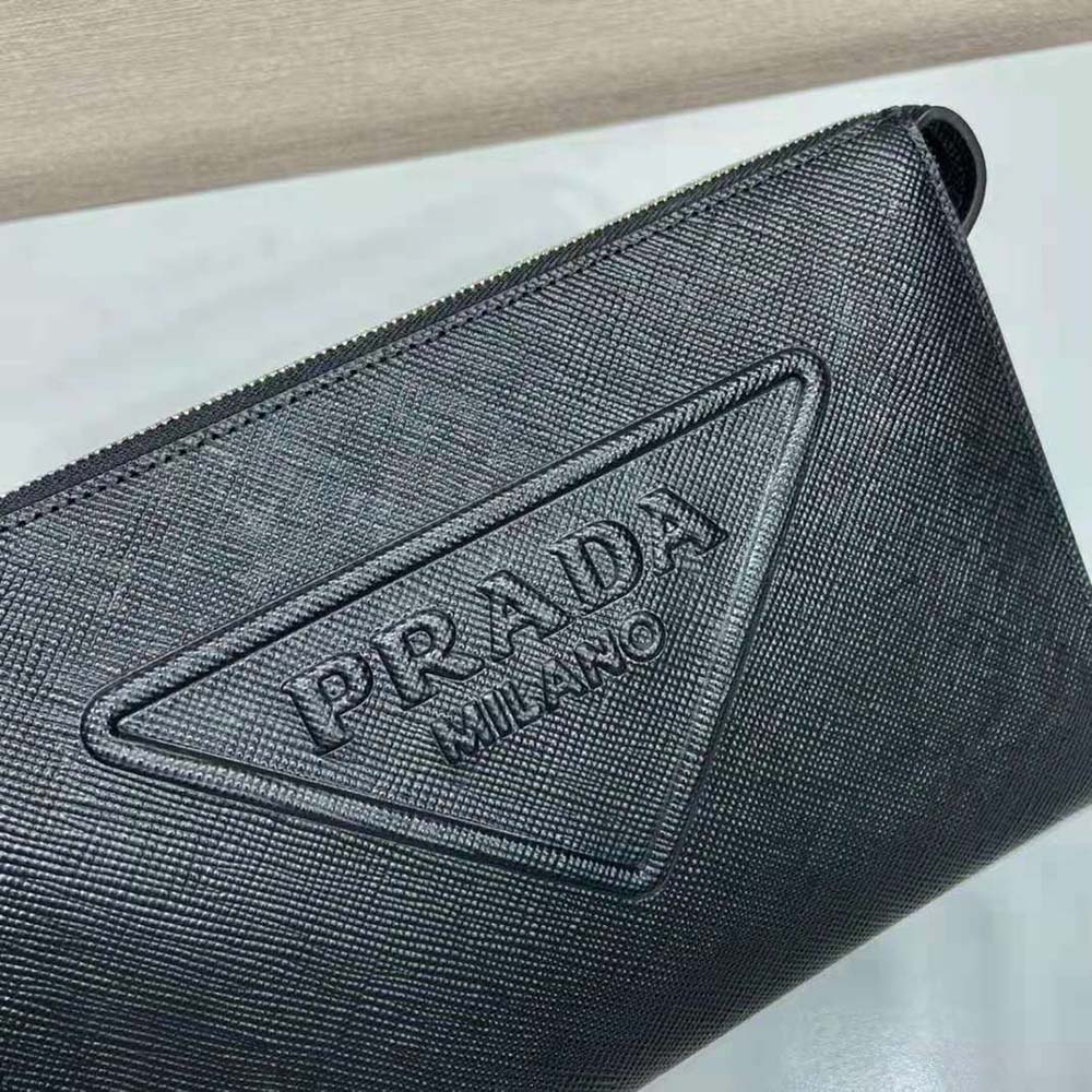 TÚI PRADA Men Saffiano Leather Pouch-Black
