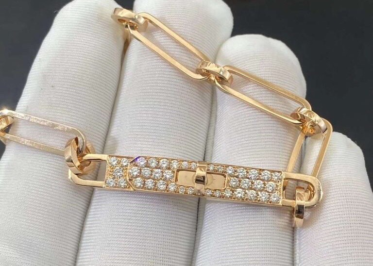 LẮC TAY HERMES PARIS KELLY CHAINE HERMES DIAMOND ROSE GOLD 18K