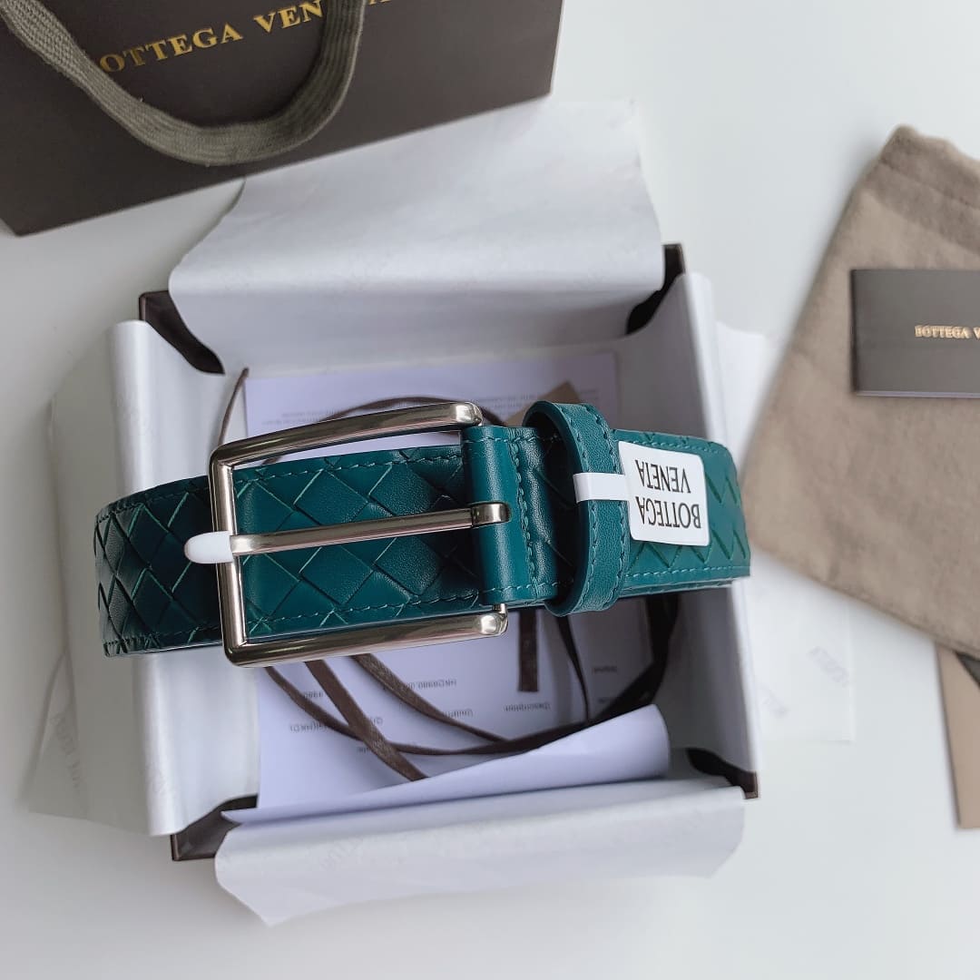 DÂY LƯNG BOTTGA VENETA GREEN INTRECCIATO LEATHER Khóa bạc