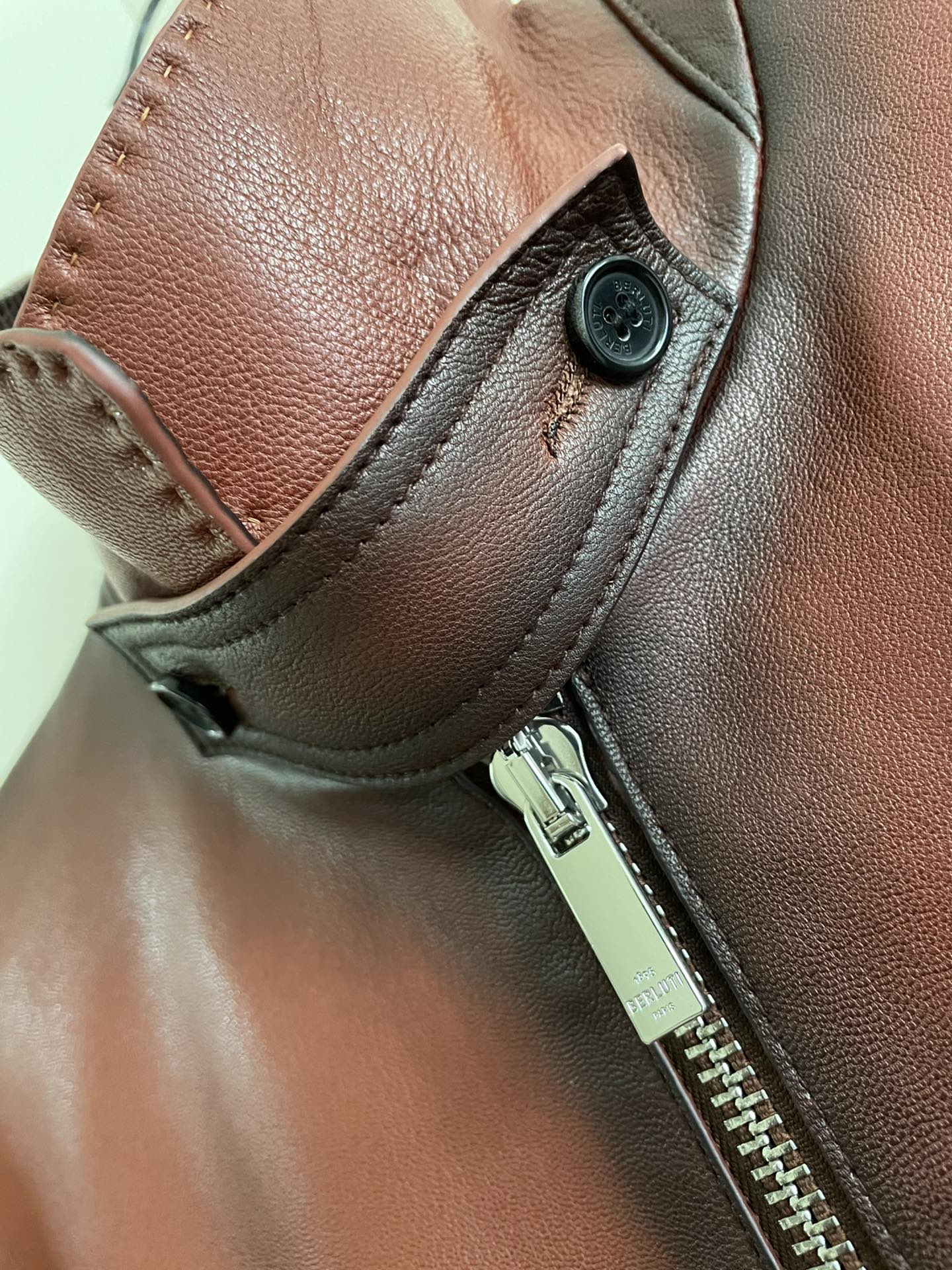 ÁO BERLUTI LEATHER JACKET COGNAC