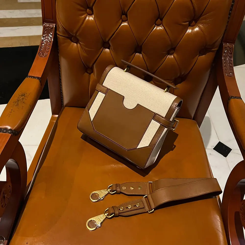 TÚI BALMAIN Women Bi-material Canvas and Ecru Calfskin B-Buzz Bag