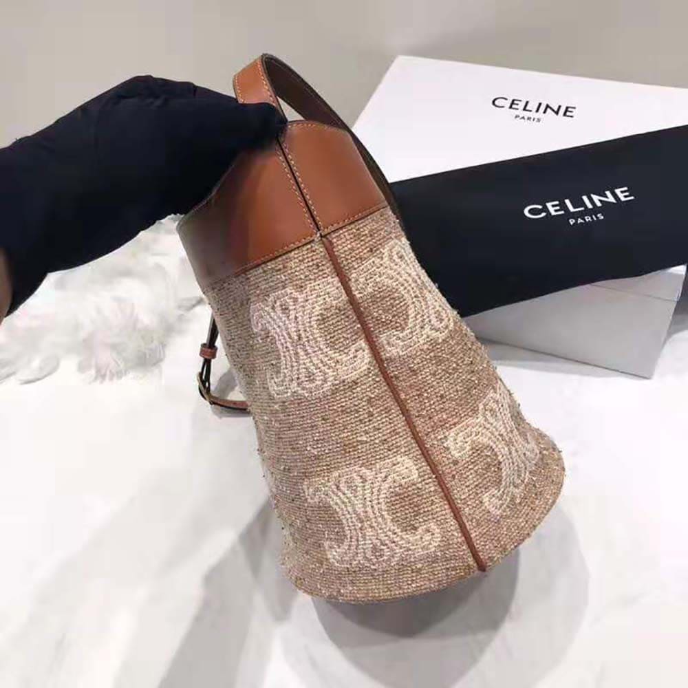 TÚI Celine Women Small Soft Bucket Bag in Triomphe Jacquard and Calfskin