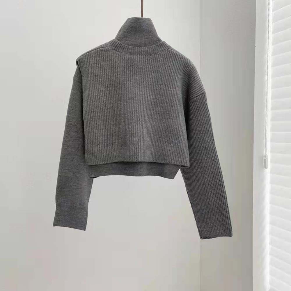 ÁO Fendi Women Gray Wool and Cashmere Sweater