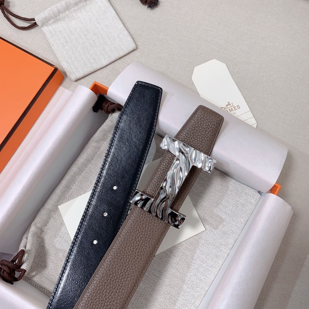 DÂY LƯNG HERMES H Togo leather hai mặt khóa bạc