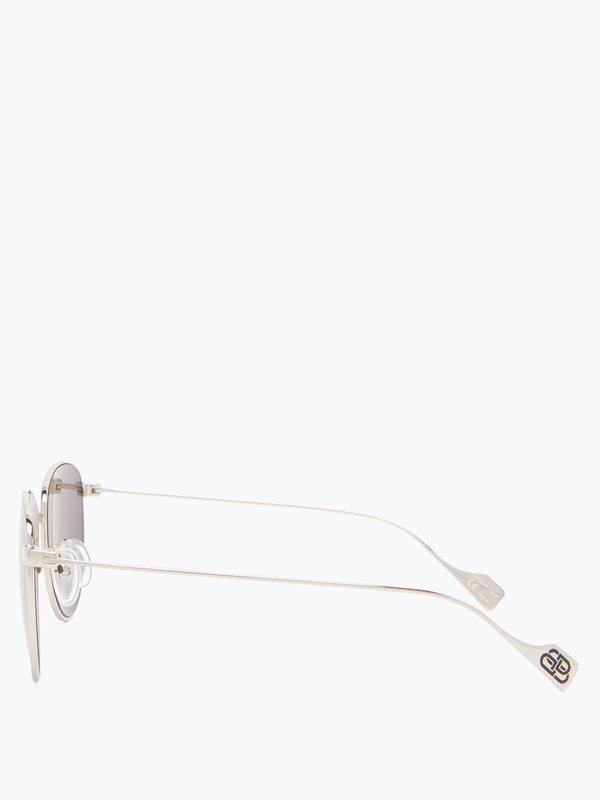 BALENCIAGA Logo-print round metal sunglasses
