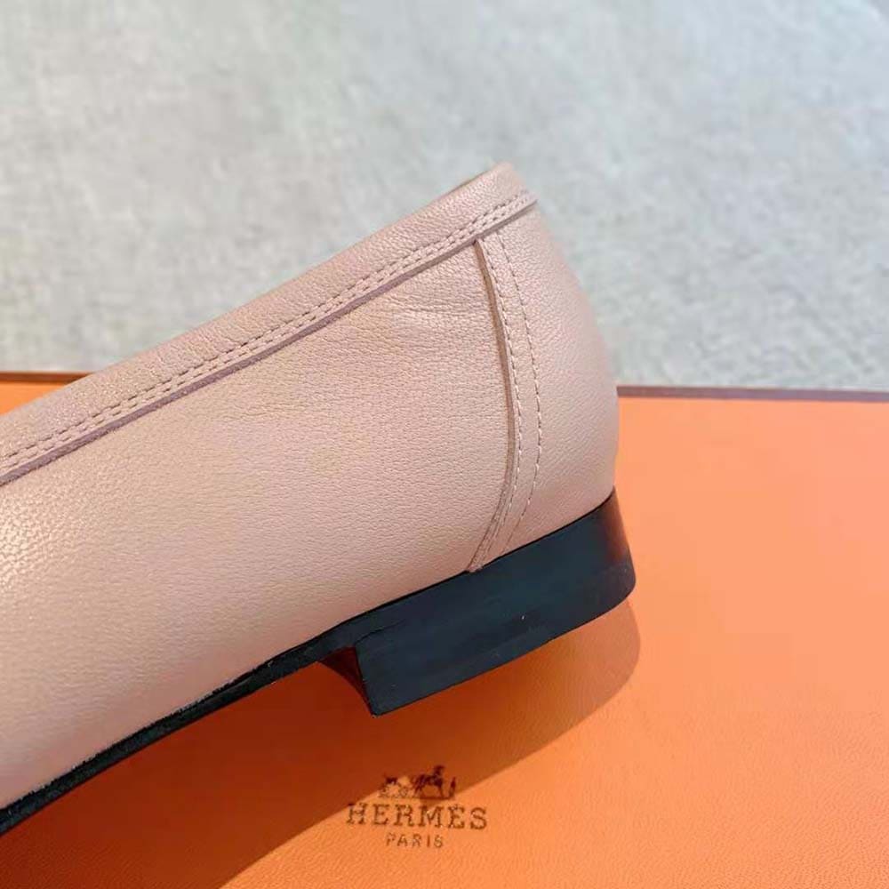 GIÀY Hermes Women Paris Loafer in Calfskin with Palladium Plated Signature “H” Detail-Pink