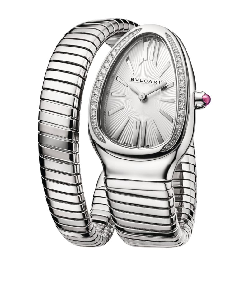 Đồng hồ BVLGARI  Stainless Steel and Diamond Serpenti Tubogas 35mm mặt số màu trắng