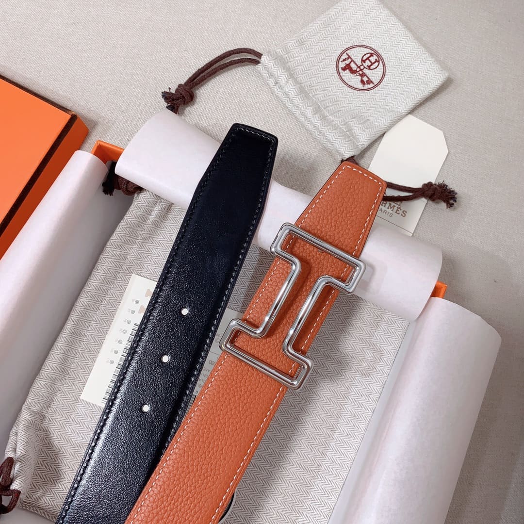 DÂY LƯNG HERMES H Togo leather hai mặt khóa bạc