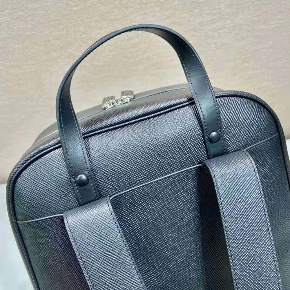 BALO Prada Unisex Saffiano Leather Backpack with Triangle Logo-Black