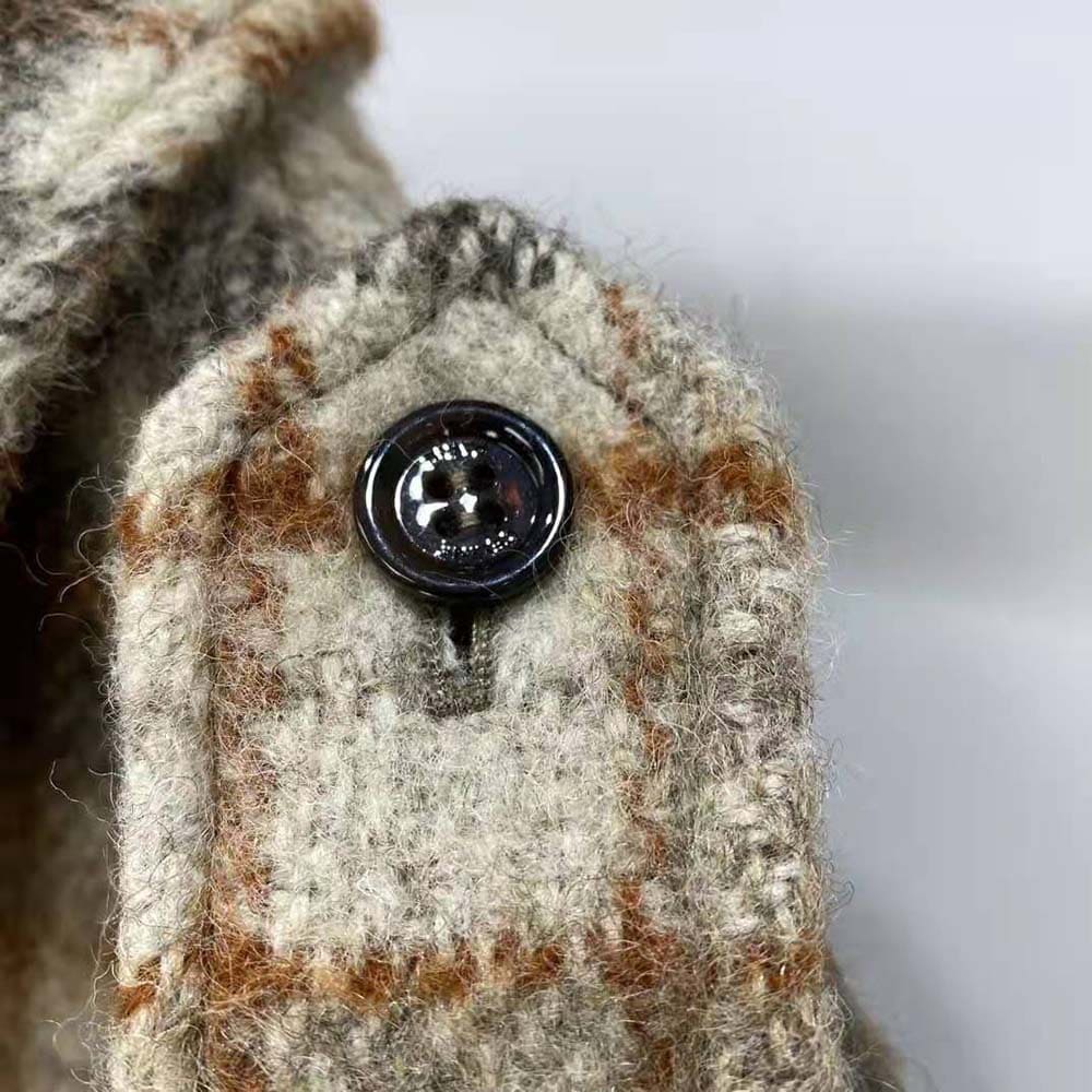 ÁO Celine Women Loose Teddy Jacket in Brushed Checked Tweed
