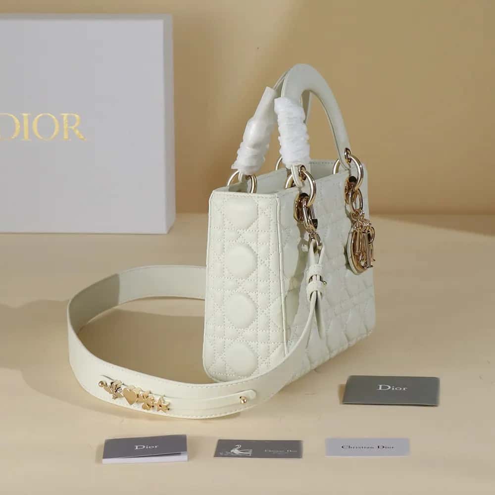 TÚI Dior Women Small Lady Dior My ABC Dior Latte Cannage Lambskin da cừu