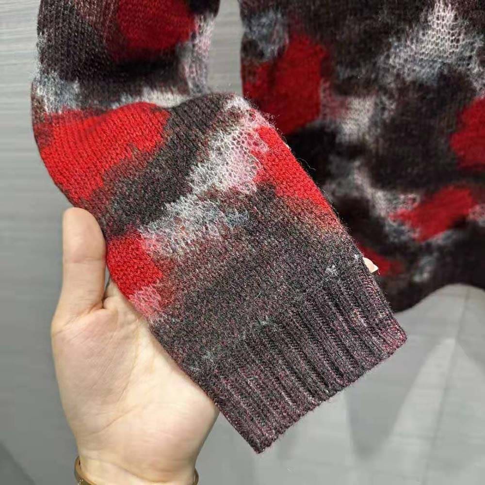 ÁO Dior Sweater Red Multicolor Technical Cashmere Mohair and Wool Knit with Dior Roses Motif