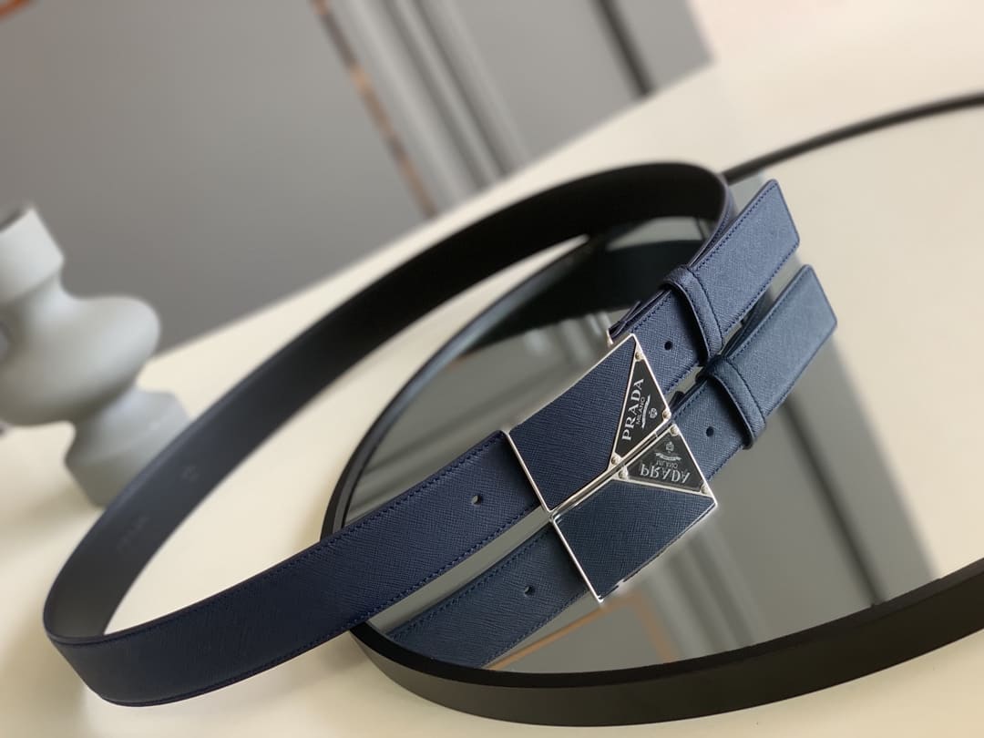 DÂY LƯNG PRADA BLUE SAFFIANO LEATHER Khóa da