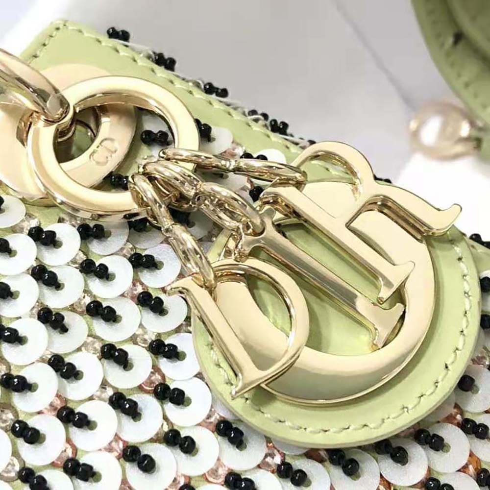 TÚI Dior Women Micro Lady Dior Bag Sage Green Embroidered Calfskin with Multicolor Sequins
