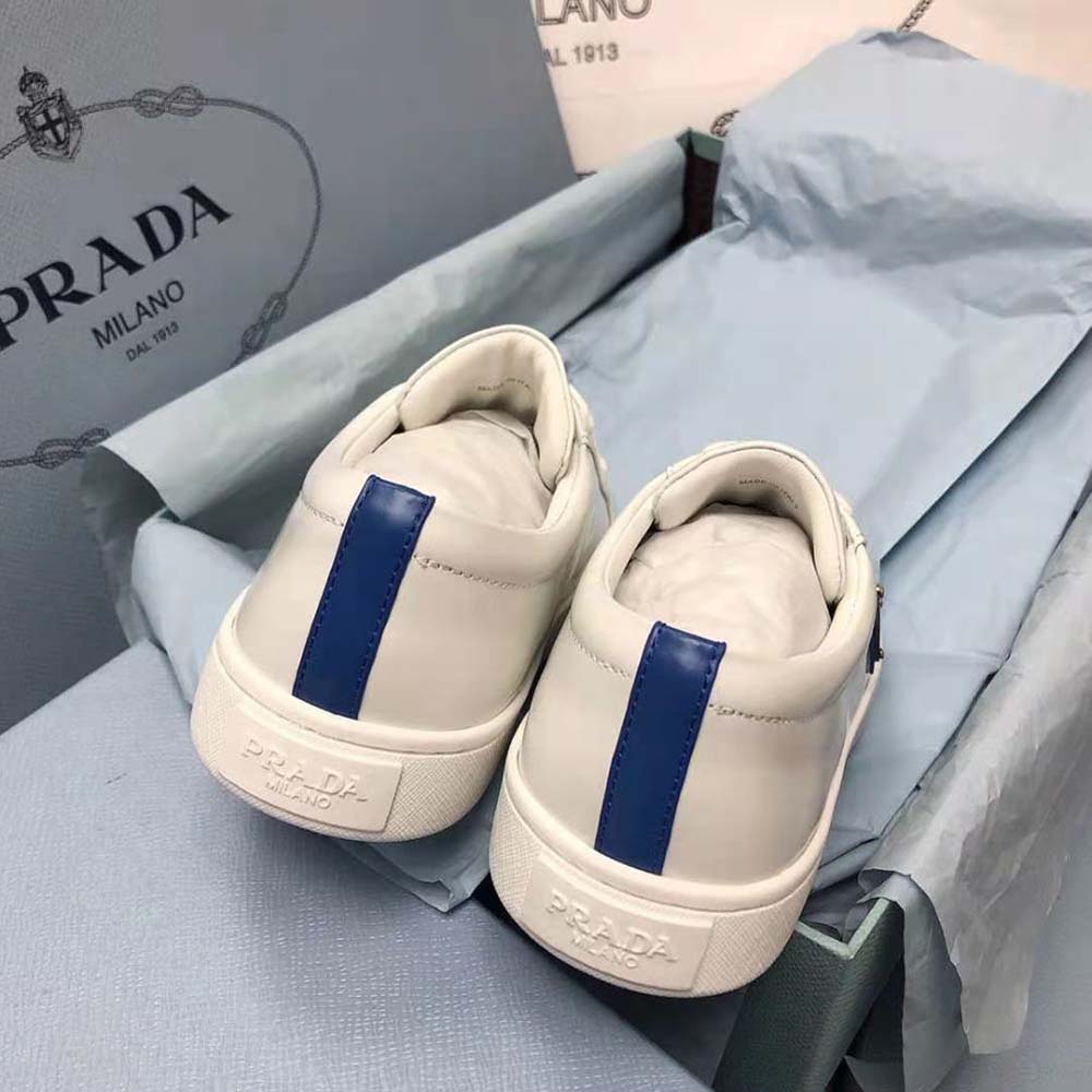 GIÀY PRADA Men Brushed Leather Sneakers-Blue