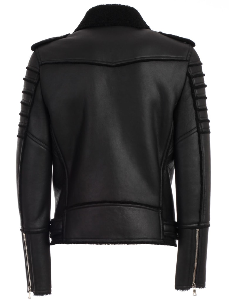 ÁO BALMAIN JACKET LEATHER AND SHEARLING