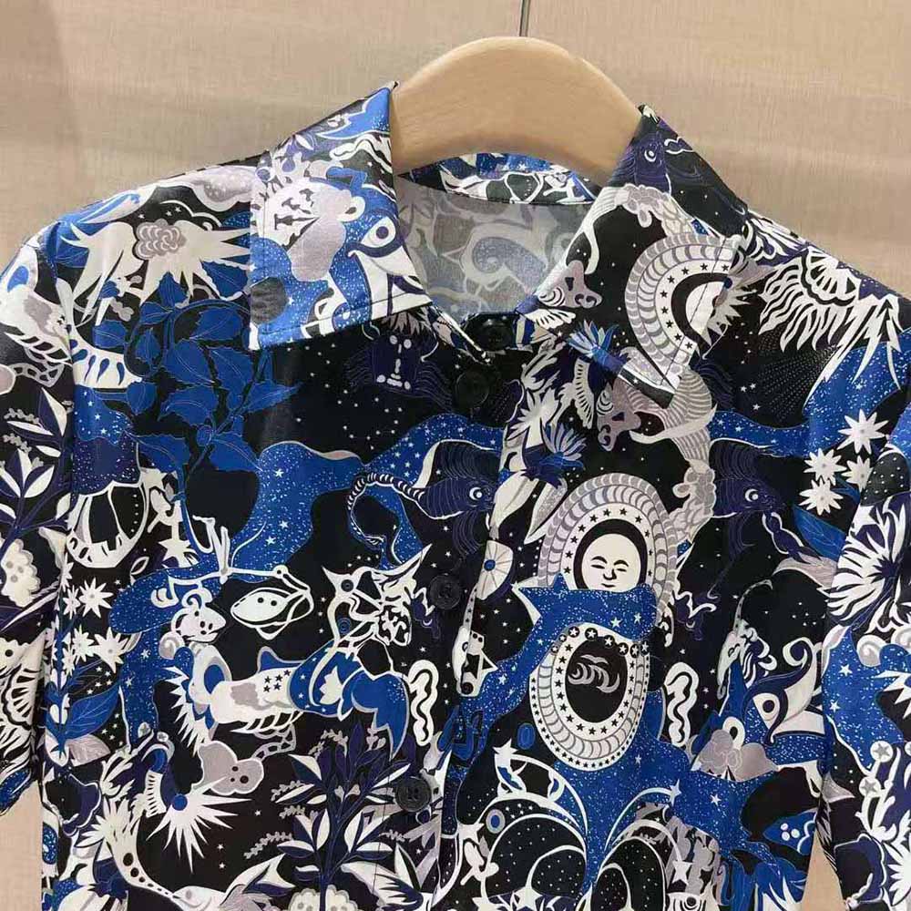 Váy Dior Women Mid-Length Belted Dress Blue Dior Zodiac Fantastico Cotton Poplin