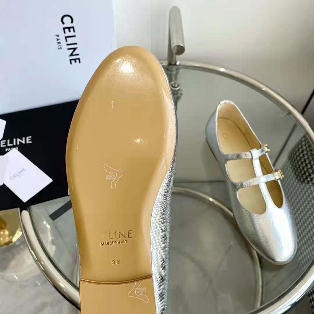 GIÀY Celine Double Strap Mary Jane in Lizard Stamped Metalized Calfskin