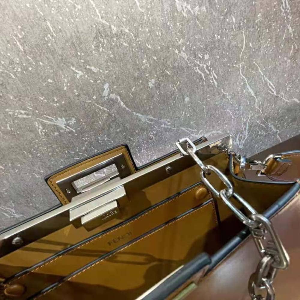 TÚI FENDI Women Peekaboo Cut Medium Brown Leather Bag