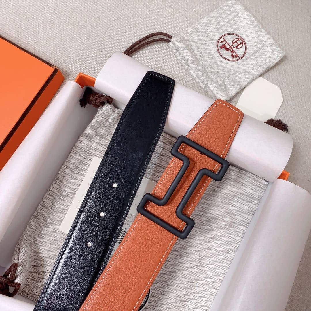 DÂY LƯNG HERMES H Togo leather hai mặt khóa đen