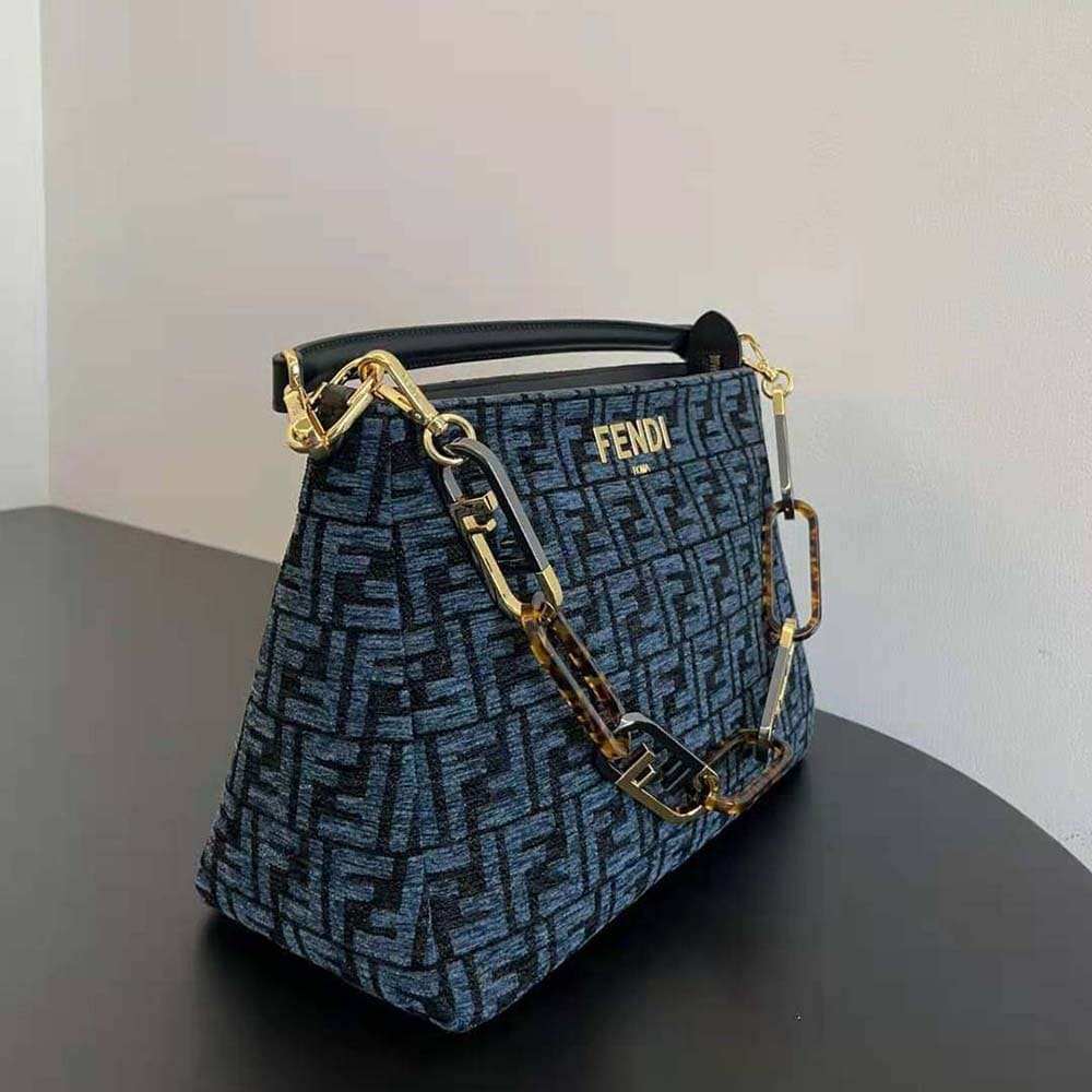 TÚI FENDI Women O’Lock Zipper Dark Blue Tapestry Fabric Bag