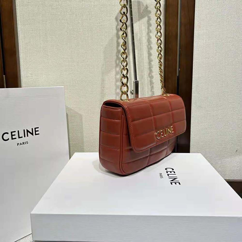 TÚI Celine Women Chain Shoulder Bag Matelasse in Quilted Goatskin-Brown DA DÊ