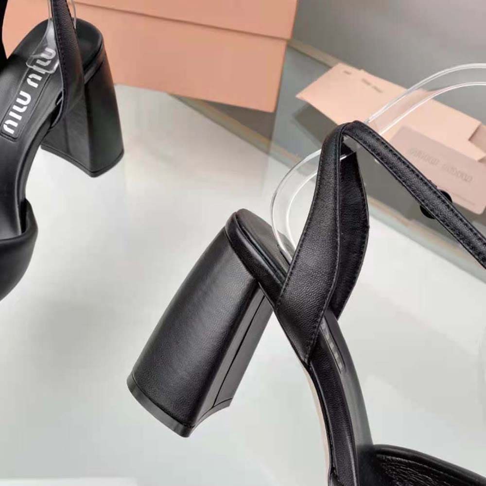 DÉP SANDALS Miu Miu Women Padded Leather Sandals in 85 mm Heel Height-Black