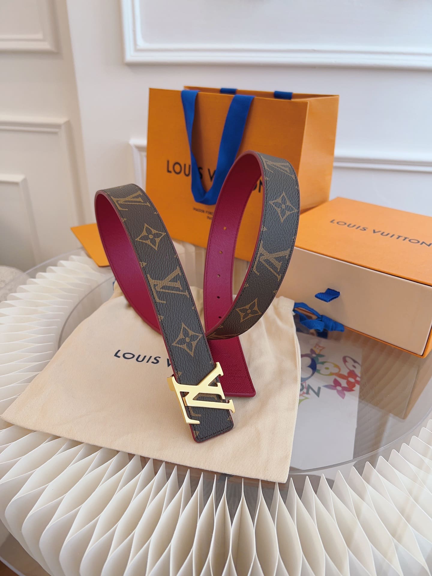 DÂY LƯNG LOUIS VUITTON PURPLE BROWN MONOGRAM LEATHER Khóa vàng