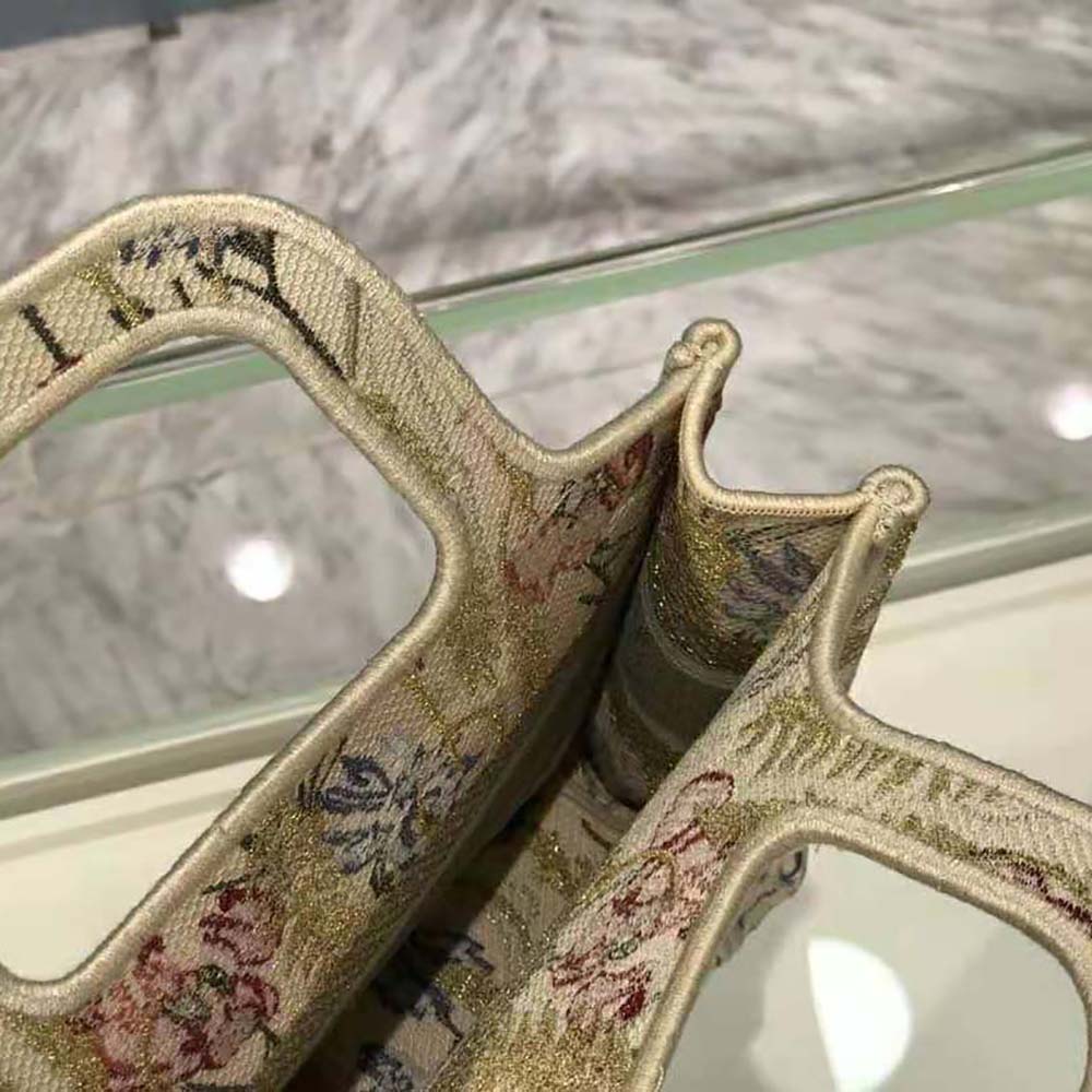 TÚI Dior Women Mini Dior Book Tote Multicolor Mille Fleurs Embroidery