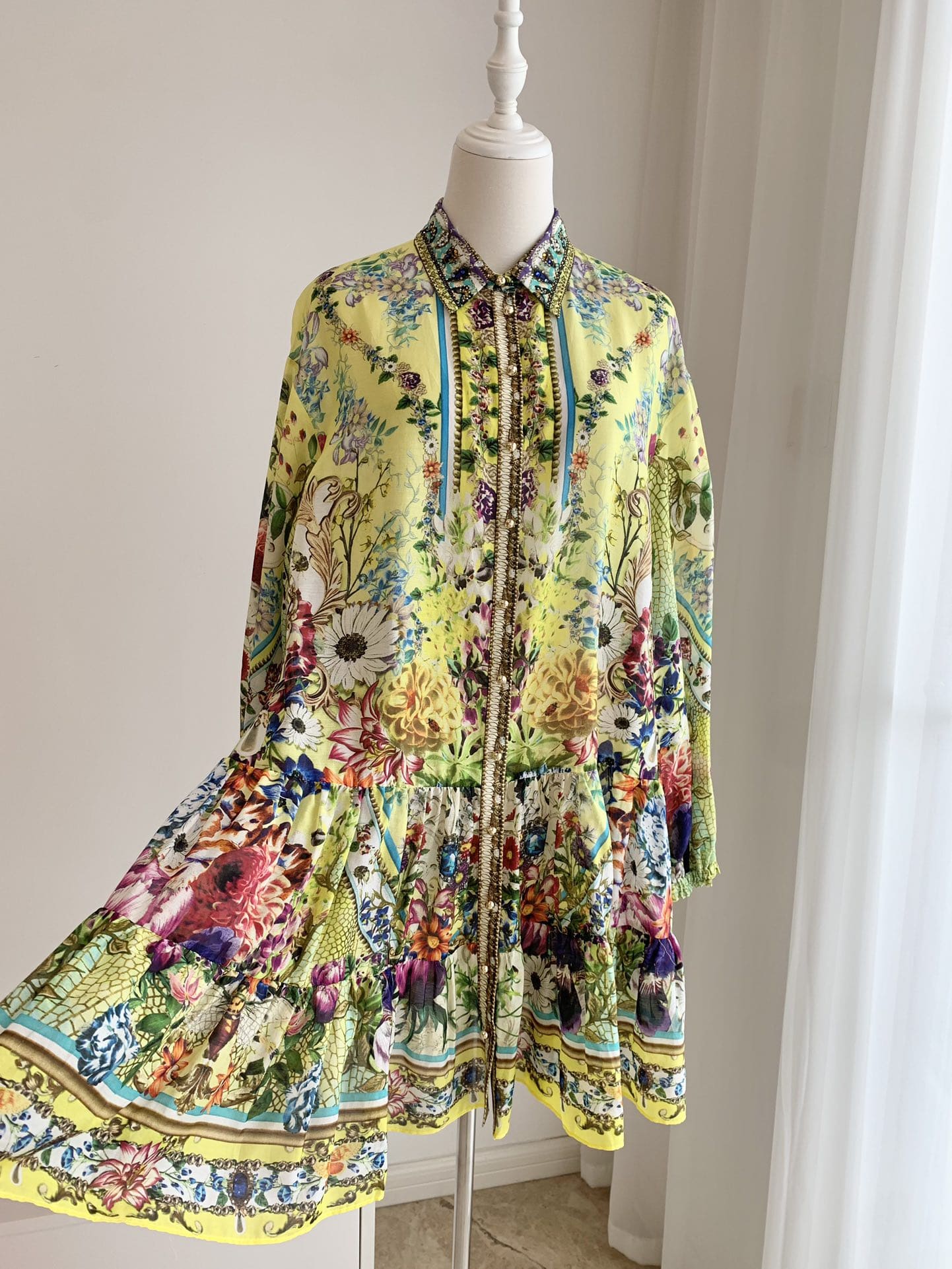 VÁY CAMILLA SQUARE NECK Floral Silk Diamond Mid Dress High Classy