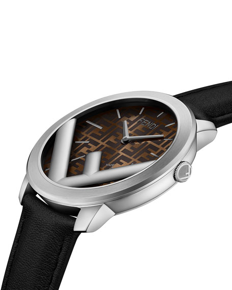 FENDI  FF-Motif Analog Leather Watch