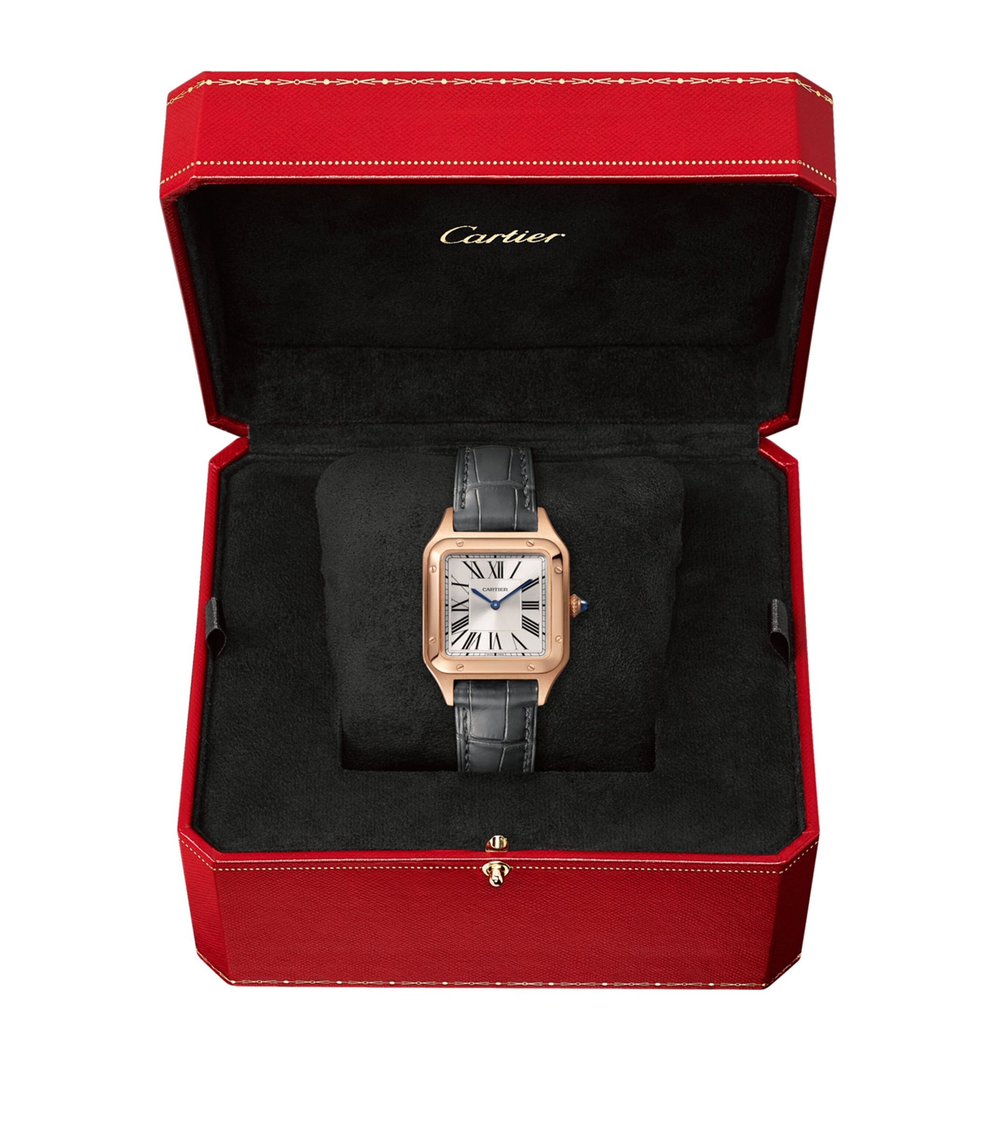 Đồng hồ CARTIER Rose Gold Santos-Dumont Watch 38mm mặt số màu trắng dây da
