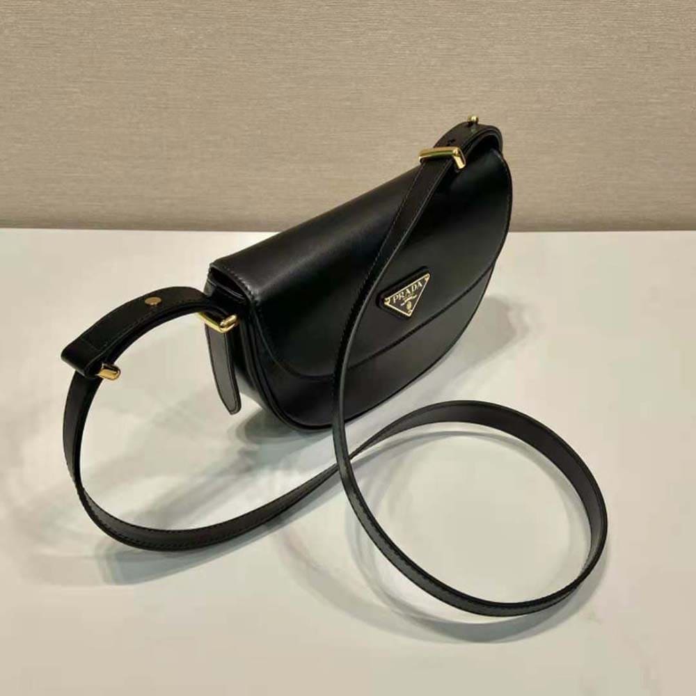 TÚI PRADA  Women Arqué Leather Shoulder Bag with Flap-Black