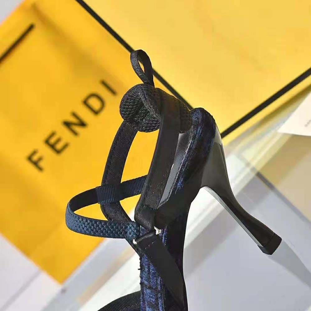 GIÀY Fendi Women Colibrì Lite High-heeled Blue FF Chenille Slingbacks