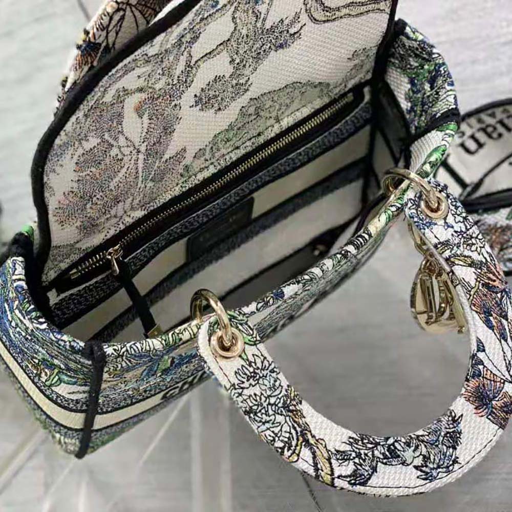 TÚI Dior Women Medium Lady D-lite Bag White Multicolor Étoile de Voyage Embroidery