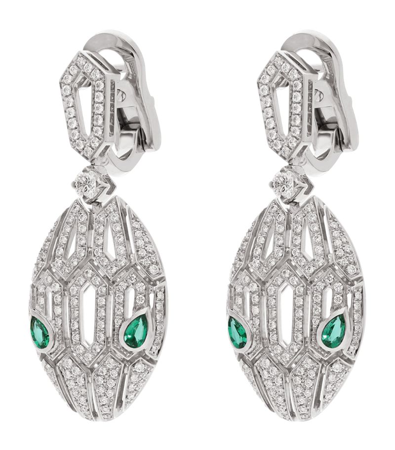Bông tai BVLGARI White Gold, Diamond and Emerald Serpenti Earrings vàng trắng 18K
