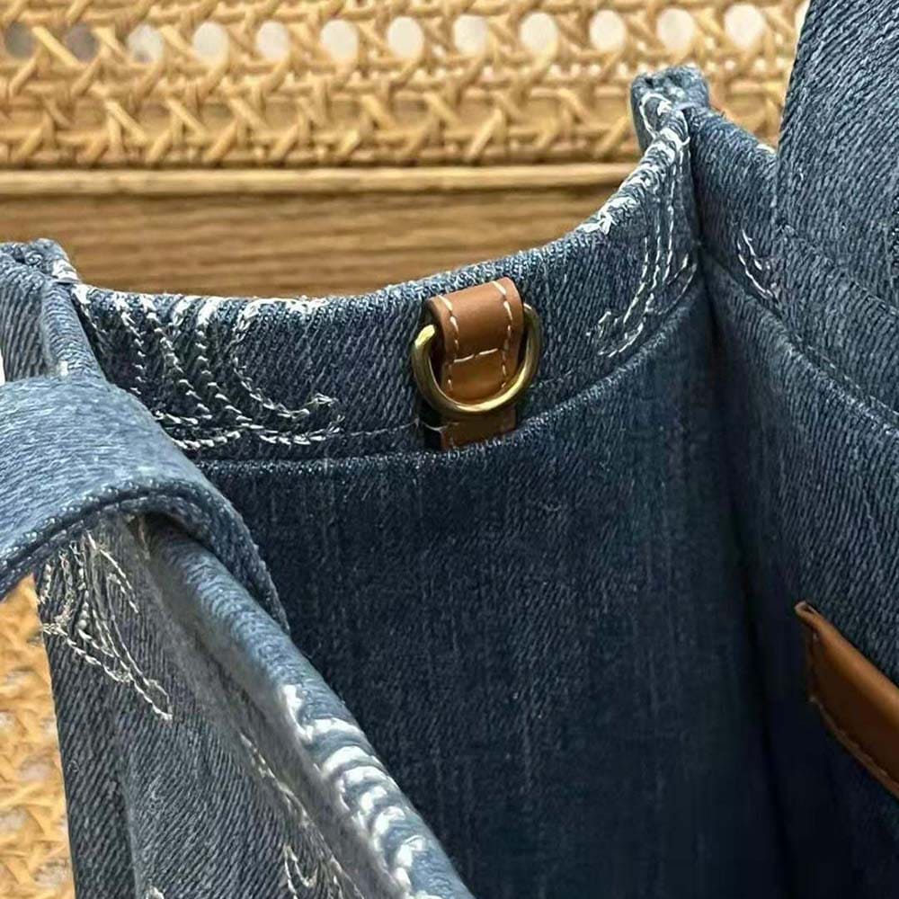 TÚI Celine Women Small Cabas Thais in Denim with Triomphe all-over Embroidery and Calfskin