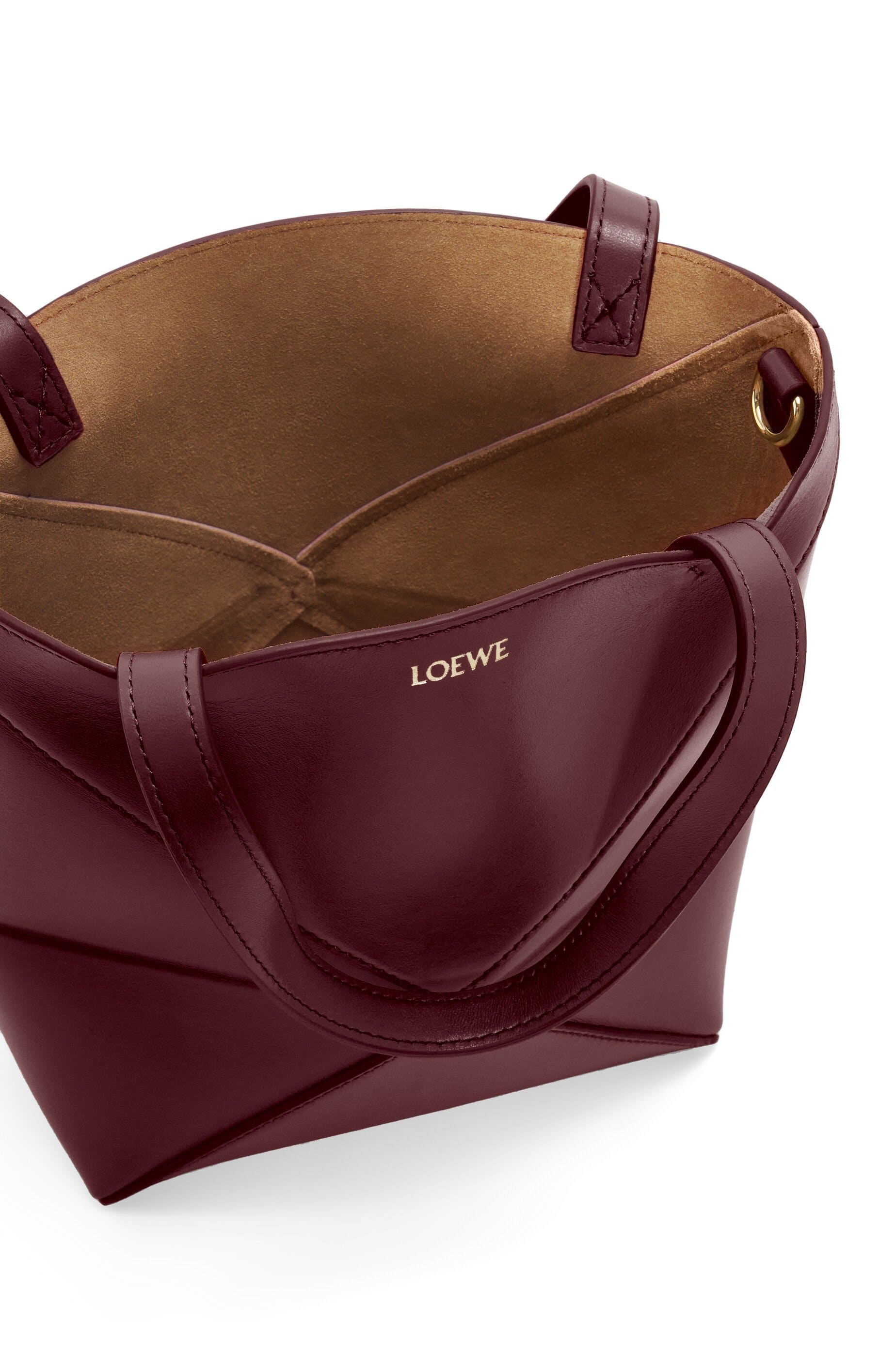 Túi LOEWE Mini Puzzle Fold Tote in shiny calfskin burgundy