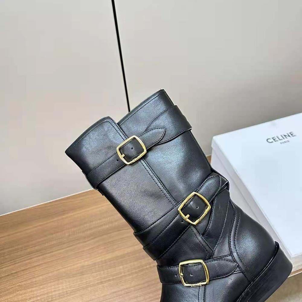 GIÀY Celine Women Celine Lyra Triple Buckles Boot in Calfskin-Black