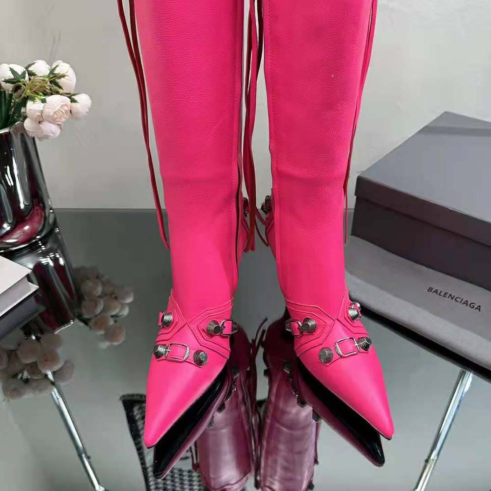 GIÀY Balenciaga Women Cagole 90mm Boot in Pink Arena Lambskin