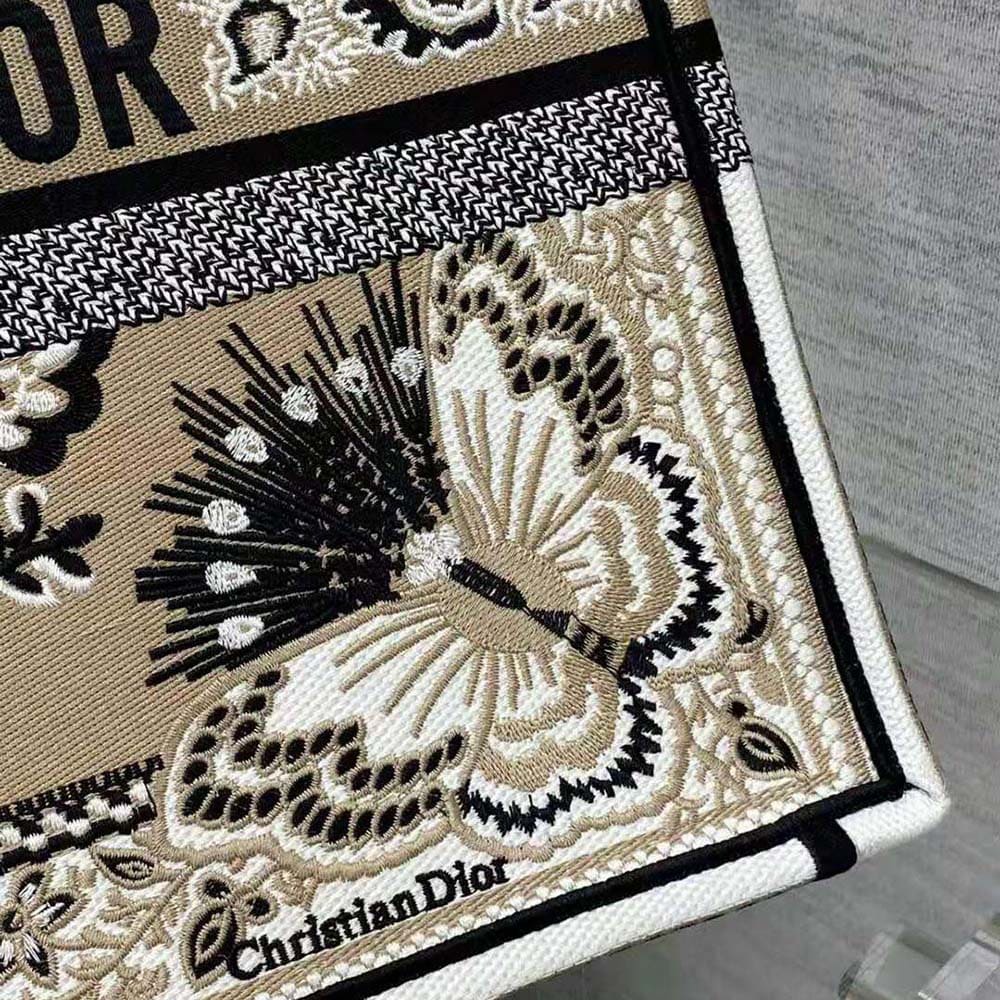 TÚI Dior Women Large Dior Book Tote Beige Multicolor Butterfly Bandana Embroidery