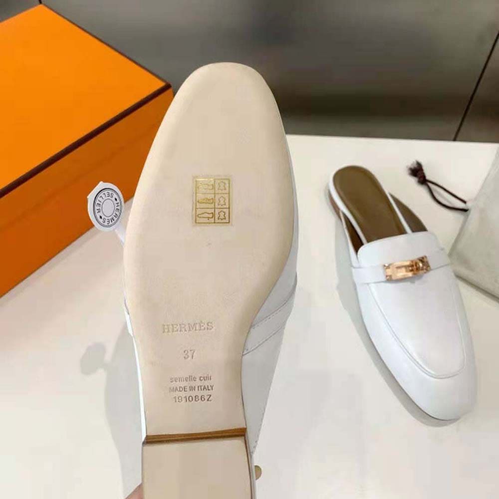 GIÀY Hermes Women OZ Mule in Calfskin Leather-White